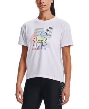 NEW UNDER ARMOUR activewear geometric graphic tee in white/black